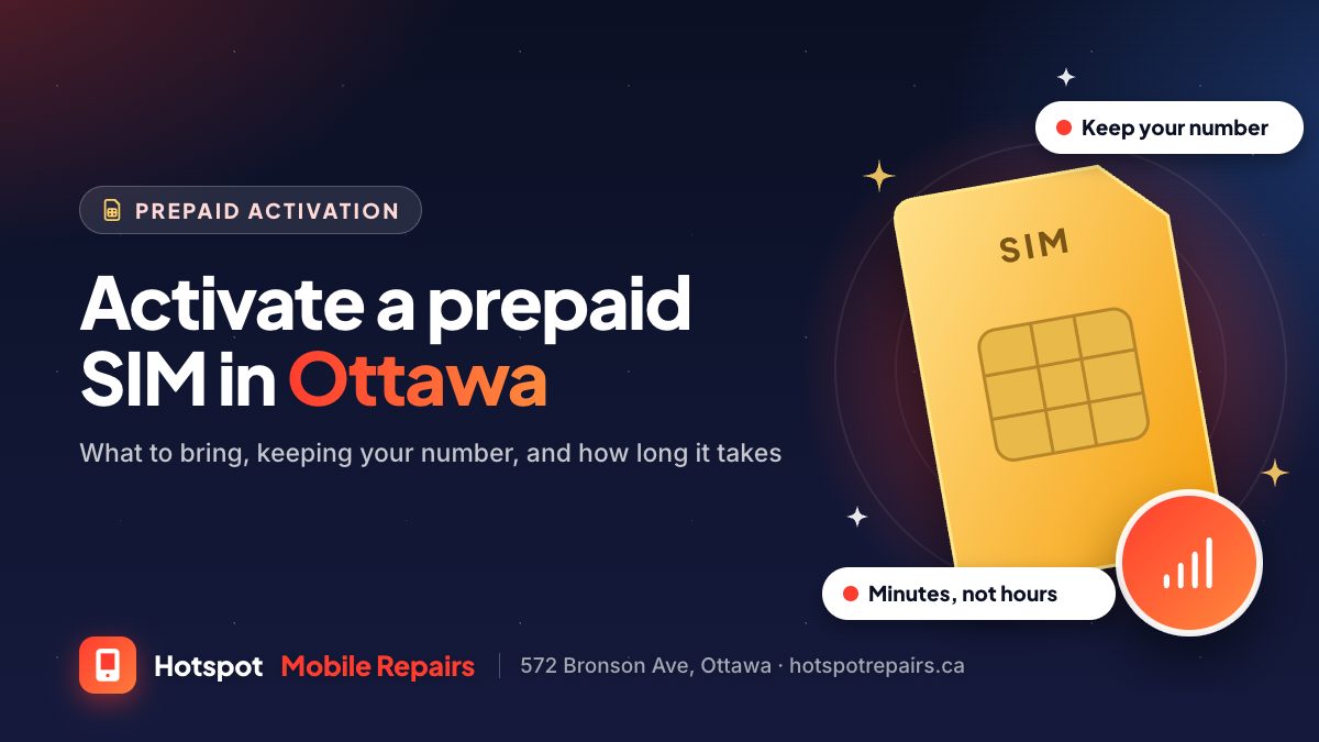 Illustration of a gold SIM card with a signal badge, for a guide to activating a prepaid SIM card in Ottawa