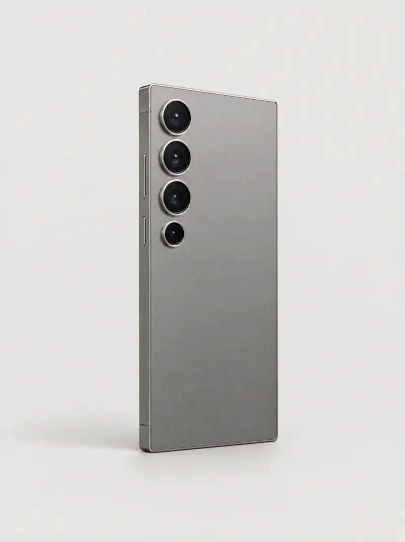 Flagship Android phone with vertically stacked camera lenses, like a Samsung Galaxy S Ultra