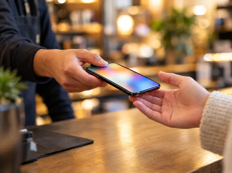 A repaired phone with a flawless screen handed back across the counter