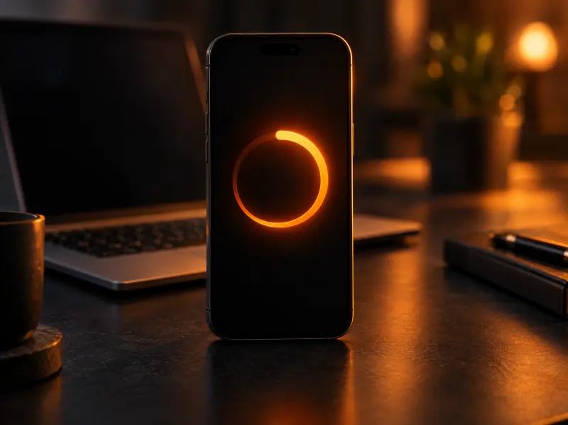 Smartphone showing a software update progress ring